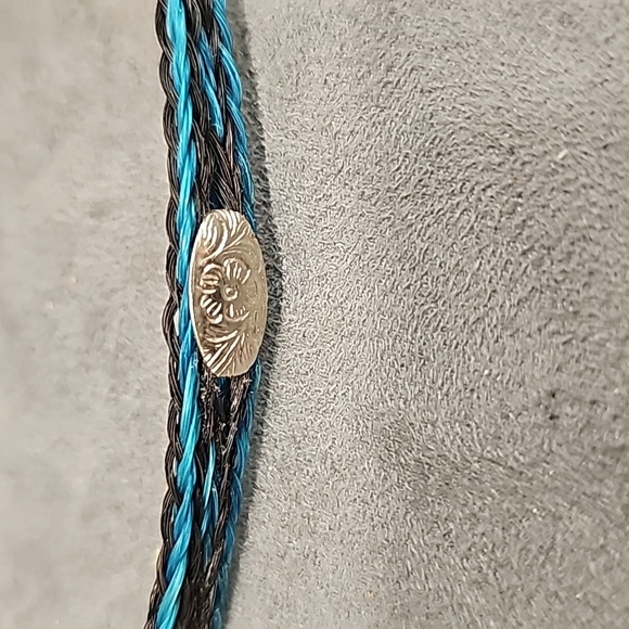 Horsehair Cowboy Hat Band Turquoise Black Western Conchos - Picture 2 of 6